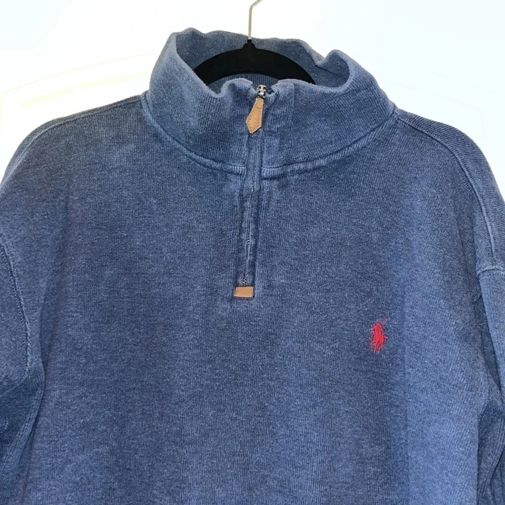 Polo Ralph Lauren navy 1/4 zip cotton sweater XL preppy red horse quarter zip